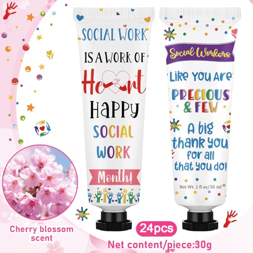 Loopeer 24 Pcs Social Worker Appreciation Gifts Bulk Hand Cream Set Social Work Month Gifts Travel Size Double Sided Hand Lotion for Women Men Dry Cracked Hands