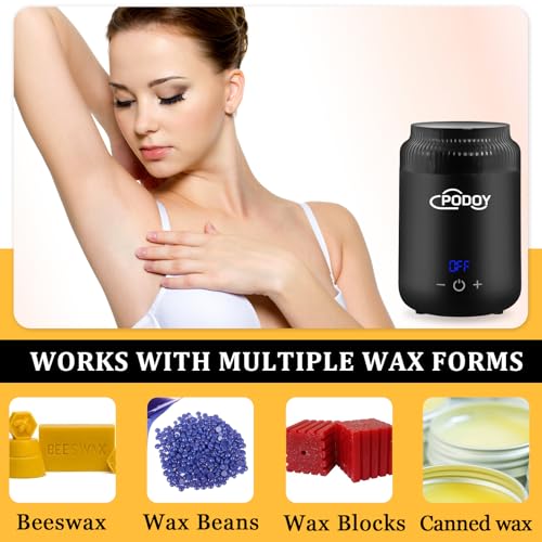 Podoy Mini Wax Pot Warmer for Hair Removal, Small Portable Travel Wax Melt Heater Machine Digital Display for SPA Salon Brow Body Nose Upper Lip Hair Waxing with 100 Waxing Sticks