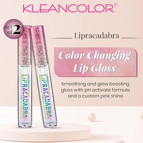 Kleancolor Lipracadabra Color Changing Lip Gloss 2 Pack ? pH Activated Clear Gloss Reveals a Custom Pink Tint ? Lightweight, Non-Sticky Shine ? Candy Scented (2 Pack)