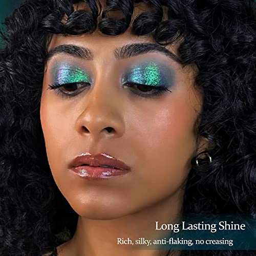 Afflano Single Green Eyeshadow Shimmery, Highly Pigmented Multichrome Eye shadow, Color Changing Forest Green Glitter Eyeshadow, Holographic Chrome Eye Shadow for green Eye Makeup