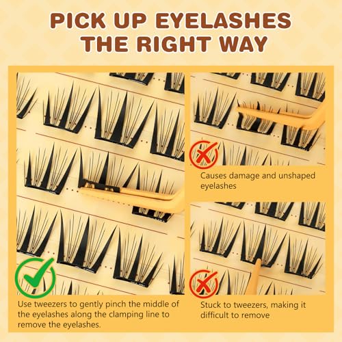QUEWEL Self Adhesive Eyelashes, Pre Glued Eyelashes Clusters 90Pcs Manga Lashes No Glue Needed,D Curl Pre Glued Lashes With Tweezers for Cute Makeup ooks, Easy And Quick To Wear(ZZBP03)