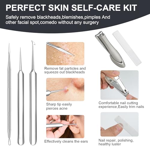 Titanium Alloy Pimple Popper Tool kit Blackhead Remover Comedone Extractor Kit with Box for Easily Remove blackheads, Acne, Blemishes, Whiteheads, pimples and Papules from The face and Bonus Gift