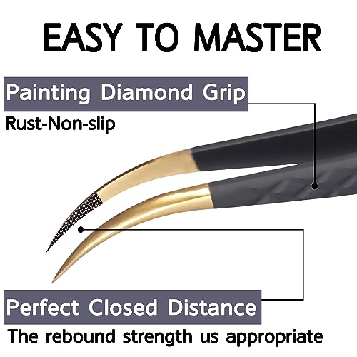 Camillash Fiber Tip Lash Tweezers For Eyelash Extension,Best Volume Professional Tech Tweezers,Artist Boot Isolation Fanning Nano Grip Precision Tools Supplies 90 45 Degree BlackCurved)