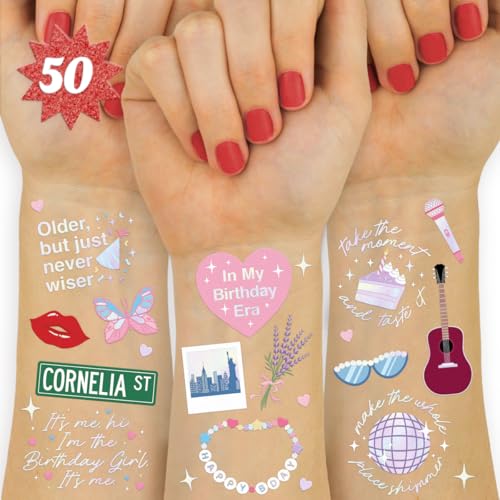 xo, Fetti Birthday Temporary Tattoos - 50 Iridescent Styles | Bday Decorations, Birthday Girl Party Accessory, Karma Theme Favor, Concert Gift, Cute Bday Supplies