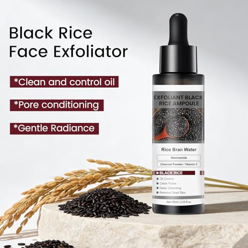 Black Rice Face Exfoliator, Gentle Daily Exfoliating Ampoule with Rice Bran Water & Vitamin C, Pore Cleansing & Oil Control Facial Treatment for Smooth, Refreshed Skin, 2.03 fl oz