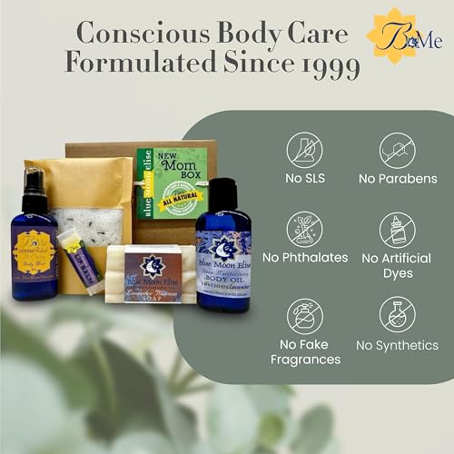 Blue Moon Elise New Mom Box, Natural Lavender Bath and Body Spa Gift Baskets for Women, New Mom Gifts for Women, Made from Pure Lavender Essential Oils, Safe for Use on Babies