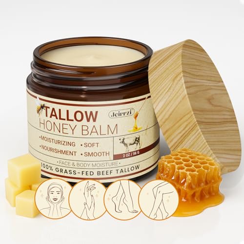 Organic Beef Tallow for Skin, 100% Grass-Fed Tallow and Honey Balm for Face Body Moisturizer for Aging Dry Sensitive Skin, Deep Hydration & Nourishment 2 OZ