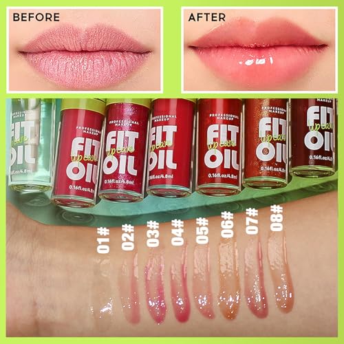 8 Colors Lip Oil Lip Glaze, Big Brush Head Hydrating Lip Glow Oil, Transparent Toot Tinted Nourishing Long Lasting Repairing Lightening Lip Lines (Set A+ Set B)