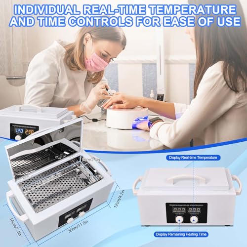 High Temperature Steriliser Autoclave Machine 110V 300W Nail Tool Steriliser Dry Heat Steriliser Dental Instrument Steriliser Nail Tool Steriliser 2.5L Capacity with LED Display (White)