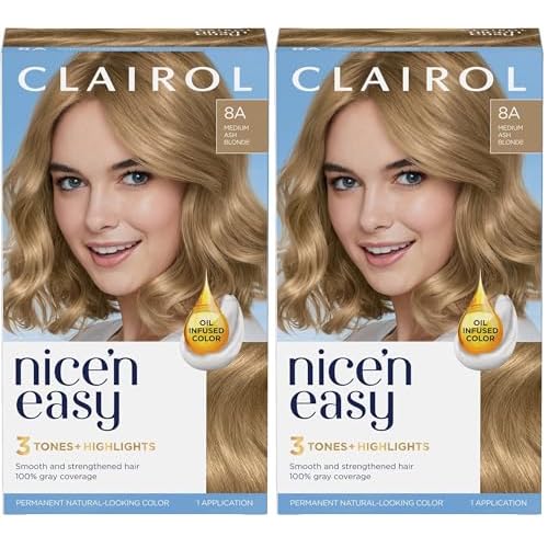 Clairol Nice'n Easy Permanent Hair Dye, 8A Medium Ash Blonde Hair Color, Pack of 2