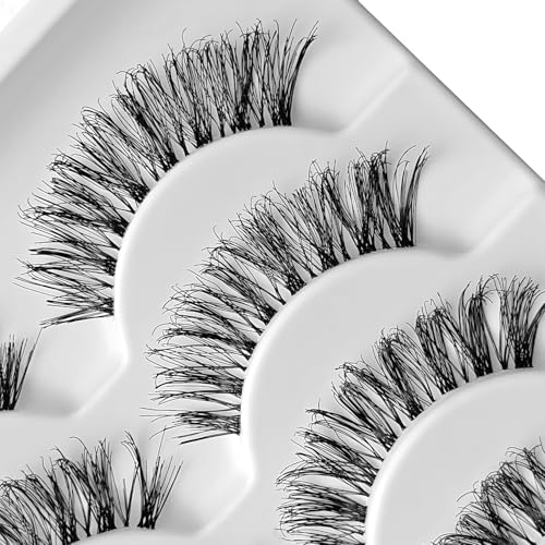 KSYOO Lashes Wispy Natural False Eyelashes Cat Eye Lash Strips Soft Fake Eyelash D Curl Strip Lashes Lightweight Wispy Eyelashes Thin Clear Band Comfortable with Natural Looking