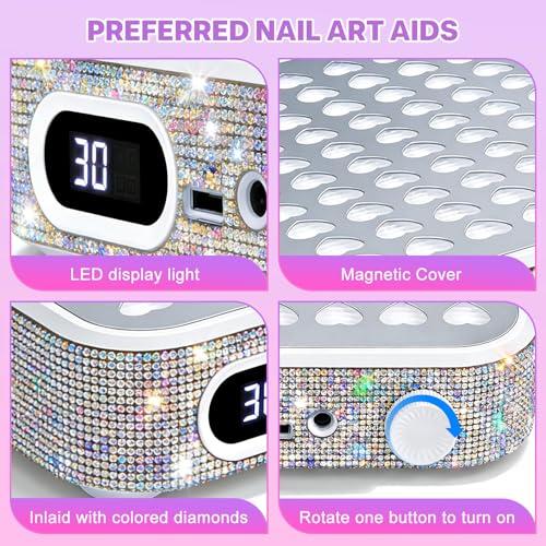 Nail Dust Collector - Nail Fan Dust Collector Compact Salon Tool for Acrylic Nails Polishing, Nail Salon Home (White)