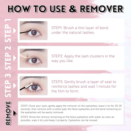 NINGLASH Wink Lash Clusters Kit Wispy DIY Eyelash Extension, Manga 168pcs Natural Individual Fairy Spikes Cluster Eyelashes Anime Eye Lashes Waterproof Lash Bond and Seal Remover Tweezer Comb Brush