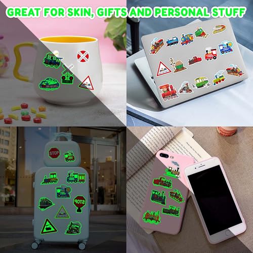 Neon Luminous Glow in the Dark Train Temporary Tattoos Stickers for Kids Boys Girls ? Glow Birthday Party Decorations Supplies Party Favors Night Gifts Classroom Rewards Prizes (Train)