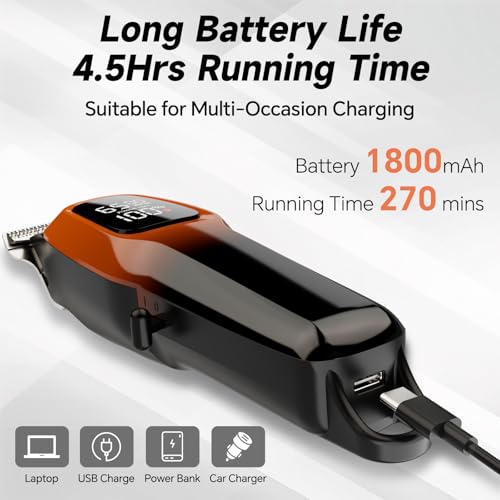 Professional Hair & Beard Trimmer, Electric Hair Clippers for Men, Cordless Clipper and Trimmer Set, Zero Gapped (Orange)