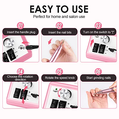 SUBAY Professional Finger Toe Nail Care Electric Nail Drill Machine with Fingerless Gloves with UPF 50+ Protection for Manicures