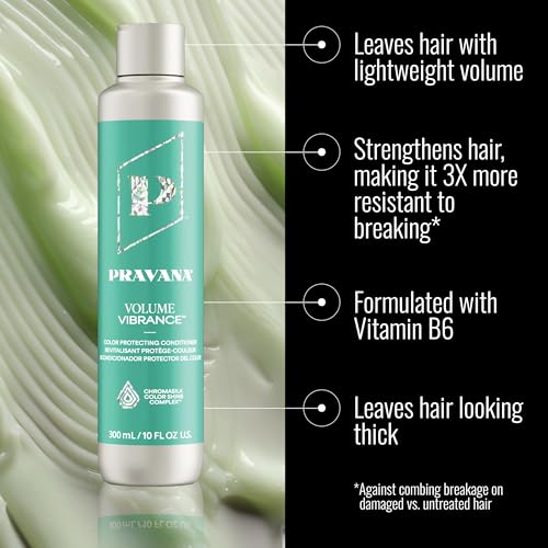 PRAVANA Volume Vibrance Conditioner | Adds Lightweight Volume, Lift & Fullness | For Fine, Color Treated Hair | Strengthens, Thickens, Reduces Breakage | Chromasilk Enhances Shine & Protection | Vegan