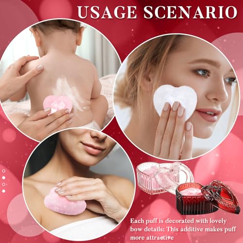 Tioncy 4 Pcs Large Body Powder Puff and Container Extra Large Body Powder Puff Dish Soft Washable Reusable Fluffy Makeup Sponge Wet Dry (Heart,Pink and Red)