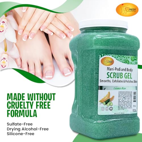 SPA REDI ? Exfoliating Scrub Pumice Gel, Cucumber Melon, 128 Oz - Manicure, Pedicure and Body Exfoliator Infused with Hyaluronic Acid, Amino Acids, Panthenol and Comfrey Extract