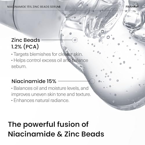 FRANKLY Niacinamide 15% + Zinc Bead Serum Jumbo | High-Dose Yet Gentle Skin Repair | Acne, Pore & Redness Control | Bead-to-Skin Delivery System for Fresh Niacinamide | Korean Skincare | 2.02 fl.oz