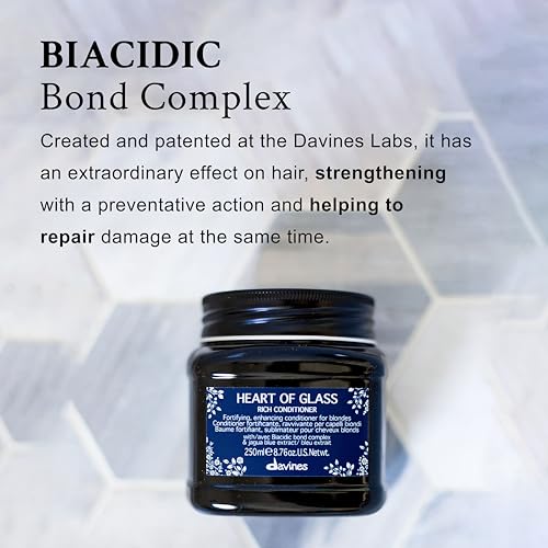 Davines Heart of Glass Rich Conditioner, Fortifying Treatment for Blonde & Silver Hair - Biacidic Bond Complex Repairs, Brightens & Nourishes with Jagua Blue Extract - Weightless Finish