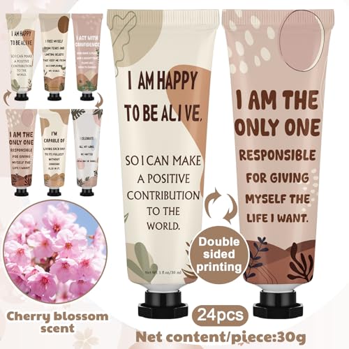 Loopeer 24 Pcs Positive Affirmation Gifts Bulk Hand Cream Gift Set Small Motivational Stress Relief Gift for Coworker Staff Teacher Nurse Women Dry Cracked Hands Travel Size Moisturizing