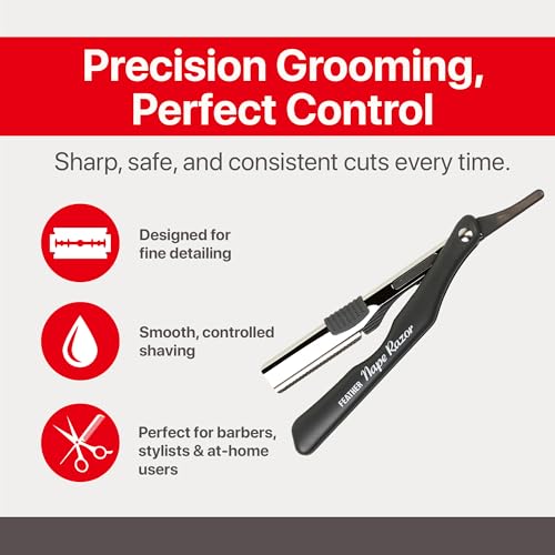 Feather - Nape and Body Razor Kit ? Professional Use Hair Cutting Tool - Includes Nape Razor, 10 Nape Blades & 2 oz Blade Glide ? Ideal for Nape, Sideburns, Eyebrows, and Bikini Line ? Made in Japan