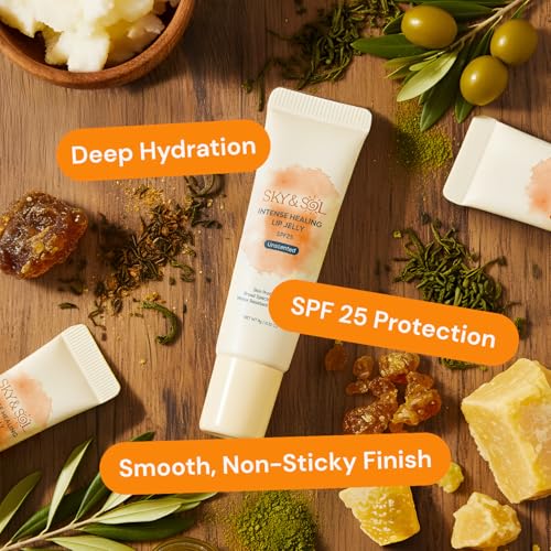 Sky & Sol Lip Balm SPF 25 ? 3 Pack Natural Hydrating Lip Jelly with Broad-Spectrum Sun Protection and Primer, Water-Resistant for Smooth, Plump & Rosy Lips.