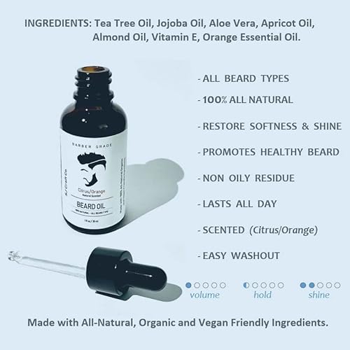 Beard Oil 1oz Beard Oil Mustache Oil - Natural Scented ? Quick Absorption - All Natural Beard Oil and Mustache Oil ? Citrus Orange - Leave in Conditioner