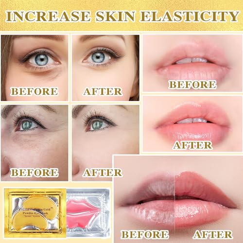 30PCS Lip Mask & Under Eye Mask, 24K Under Eye Patches for Puffy Eyes, Pink Lip Masks Skincare, Effectively Moisturizing the Skin, Reducing Fine Lines & Dark Circle