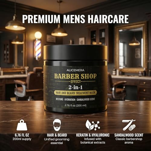 2-in-1 Hair Mask & Beard Conditioner for Men ? Deep Conditioning Beard Mask with Keratin & Hyaluronic Acid ? Men's Hair & Beard Treatment ? 6.7 oz