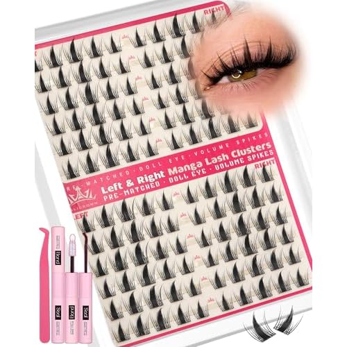 Manga Lash Clusters Kit Anime Short Eyelash Extensions Kit Left & Right Lash Extensions Doll Eyelashes Spiky Eyelash Clusters C Curly Wispy Individual Lashes Fairy Cluster Lashes by ALICROWN