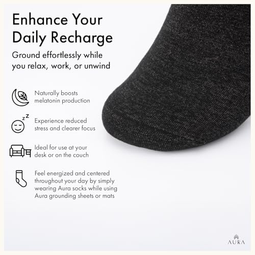 Aura¢â Luxury Grounding Socks for Feet - 25% Pure Silver Grounding Socks for Women & Men - Black