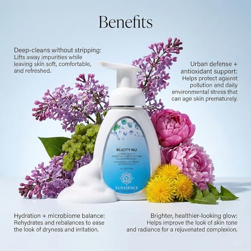 YUNASENCE BLICITY NU Cosmic Shield Purifying Detoxifying Cleansing Foam, 8oz. All skin types. Helps Defend Skin Against City Stress & Pollution.