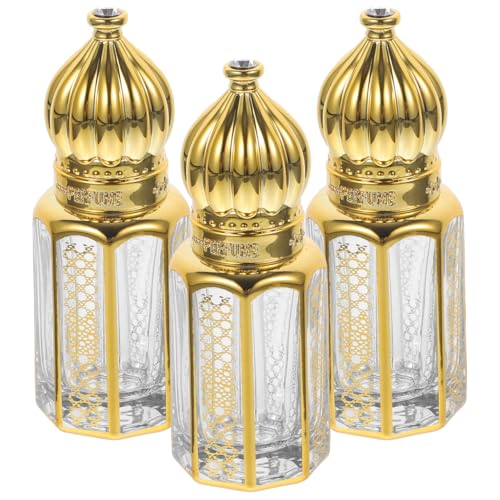 3Pcs Vintage Arabic Perfume Bottle 3ml Crystal Empty Bottles Essential Oil Vials Container for Cosmetic Skincare Liquid