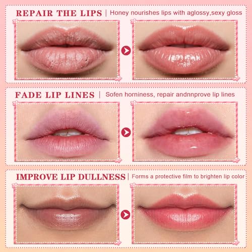AWCCXMYM 4 PCS Bee Lip Balm Honey Pot Hydrating & Preventing Dry Honey Balm Lip Balm Honey, Strawberry, Collagen, Chocolate Moisturizing Lip Sleeping Mask with Sticks