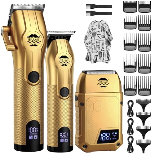 BILLAR¢ç Professional Barber Clippers and Trimmer Set - Foil Shaver Professional Hair Clippers for Men, Mens Cordless Hair Clipper for Barbers Haircut Kit£¨Golden£©