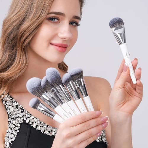 LORYP Makeup Brush Set Professional Soft Synthetic Vegan Luxury Cosmetic Brushes for Face & Eye White 20 Pcs