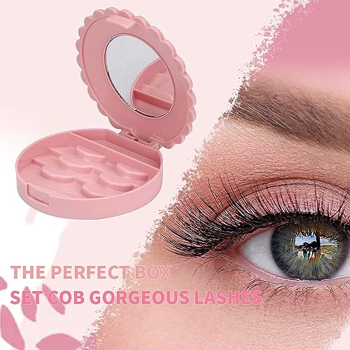 Cosmetic Case with Mirror Eyelash Case Makeup Storage Box Travel Cosmetic Bag Pink Place Eyelashes