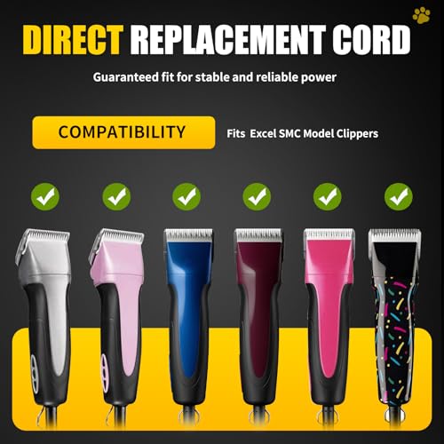 Replacement Cords Compatible with Andis Excel SMC Clippers - 12ft Long, Black (3 Packs)