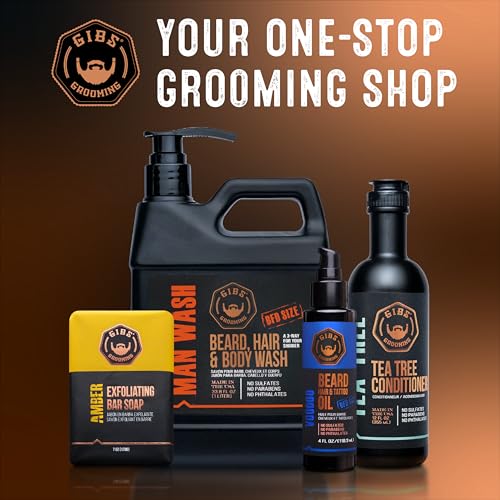 GIBS Grooming Amber 3 in 1 Body Wash For Men, Beard & Hair Moisturizing and Cleansing Liquid Body Wash Liter - Sulfate and Paraben Free