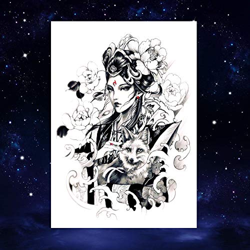 6 Sheets Black Japan Warrior Samurai Goldfish Geisha Bird Lotus Prajna Rabbit Temporary Tattoos