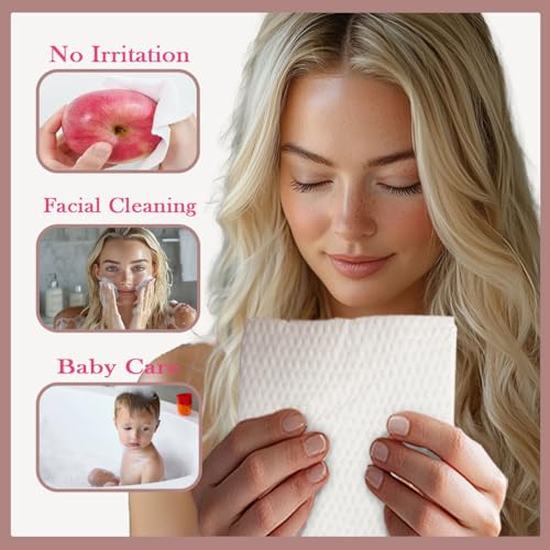 Disposable Face Towel, Cotton Face Towelettes Disposable XXL, Makeup Remover Dry Wipes, Facial Tissue for Gentle Skin Care and Daily Cleansing, Ultra Soft & Thick, 72 Count, 2 Pack