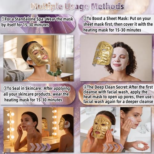 Full Face Steam Mask, Disposable Self-Heating Facial Warm Compress, Gentle Cotton Mask for Deep Pore Cleansing & Skincare Absorption, Portable for Travel, Gifts for Women (5 Pack)