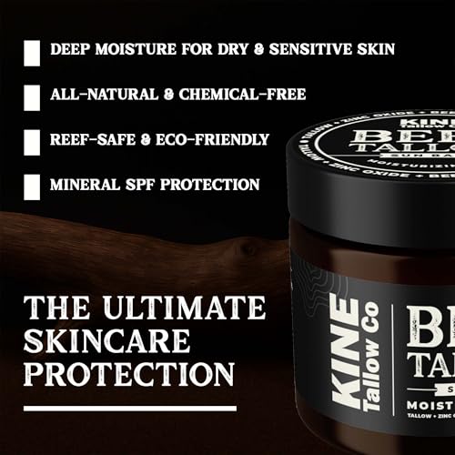Kine Tallow Co. Moisturizing Tallow Sun Balm, Zinc Oxide Protection, Natural Ingredients with Beeswax and Coconut Oil