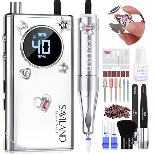 SAVILAND Professional Electric Nail Drill : 40000RPM Portable Nail Drill Kit E File with Drill Bits Rechargeable 6000mAh for Acrylic Gel Nails for Salon Home, Y2K
