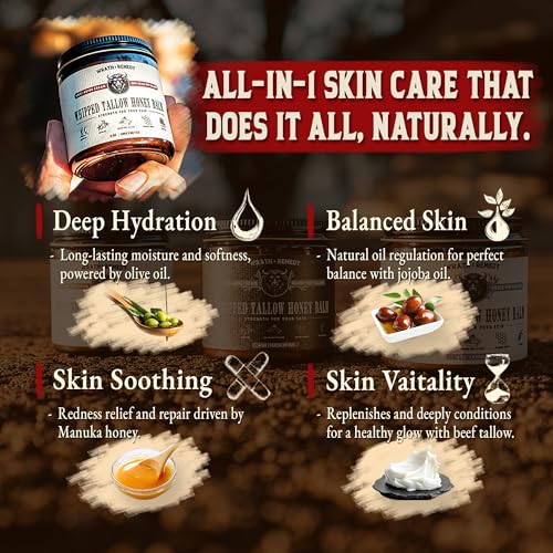 Organic Beef Tallow for Skin - 4 OZ (Vanilla) ? Grass Fed Beef Tallow for face + Body ? US-Made Whipped Tallow and Honey Balm Moisturizer for Dry and Sensitive Skin, Eczema, Rosacea (No Additives)