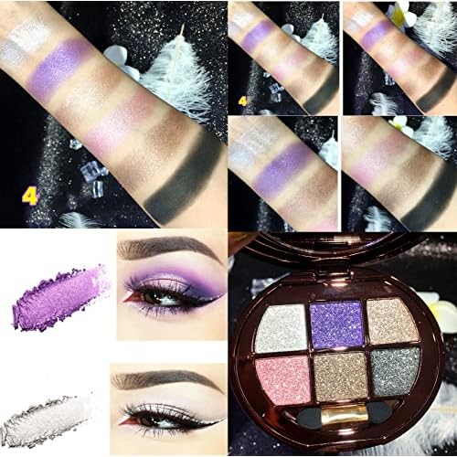 Glitter Eyeshadow Palette, 6 Colors Sparkle Shimmer and Matte Eye Shadow, Highly Pigmented Waterproof Long Lasting Makeup Set. (Color 4)