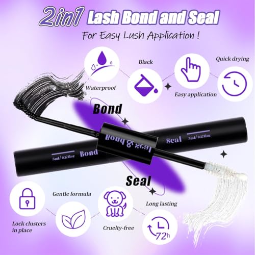 DIY Lash Extension Kit 750Pcs D Curl Individual Lash Clusters Eyelashes Extension Set with Lash Bond&Seal Glue Remover Tweezers Lash Brush Applicator Mirror Lash Storage Box