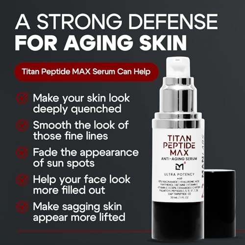 Titan MAX Anti-Aging Peptides Serum for Face ? Utra Potency Mens Peptide Serum Moisturizer ? Skin Care Men ? Face Serum Men ? Anti Aging Serum ? 10% Niacinamide, HA ? All Skin Types?Unscented